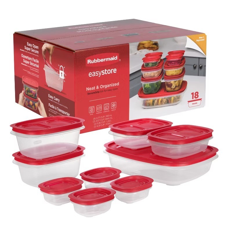 18pc Large Easy Store Rectangle Food Storage Container Set Red