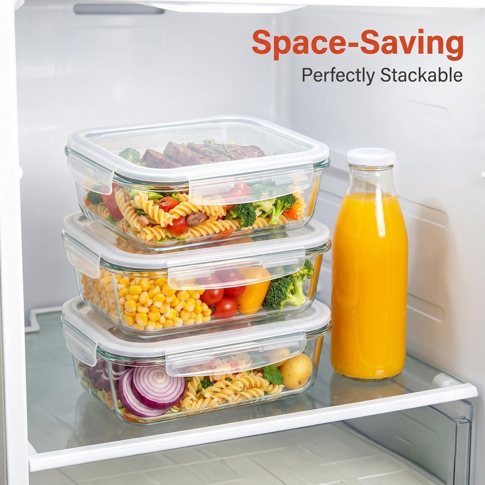 CHEFSTORY 2 Pack 1500Ml/50.7Oz Glass Storage Containers with Lids, grey