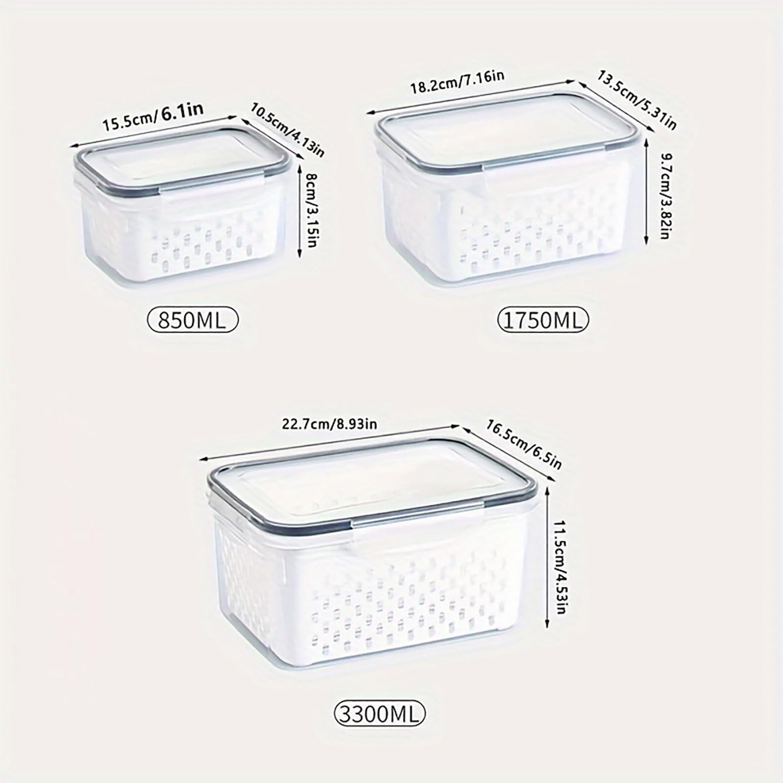 3pcs 4 in 1 Fruit Containers for Fridge with Removable Colanders and Lids, Ai…