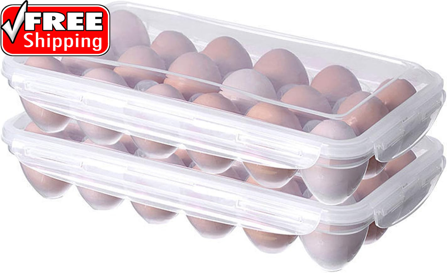 XBY-US 2 Pack Covered Egg Holders for Refrigerator, Plastic Storage Container/ D