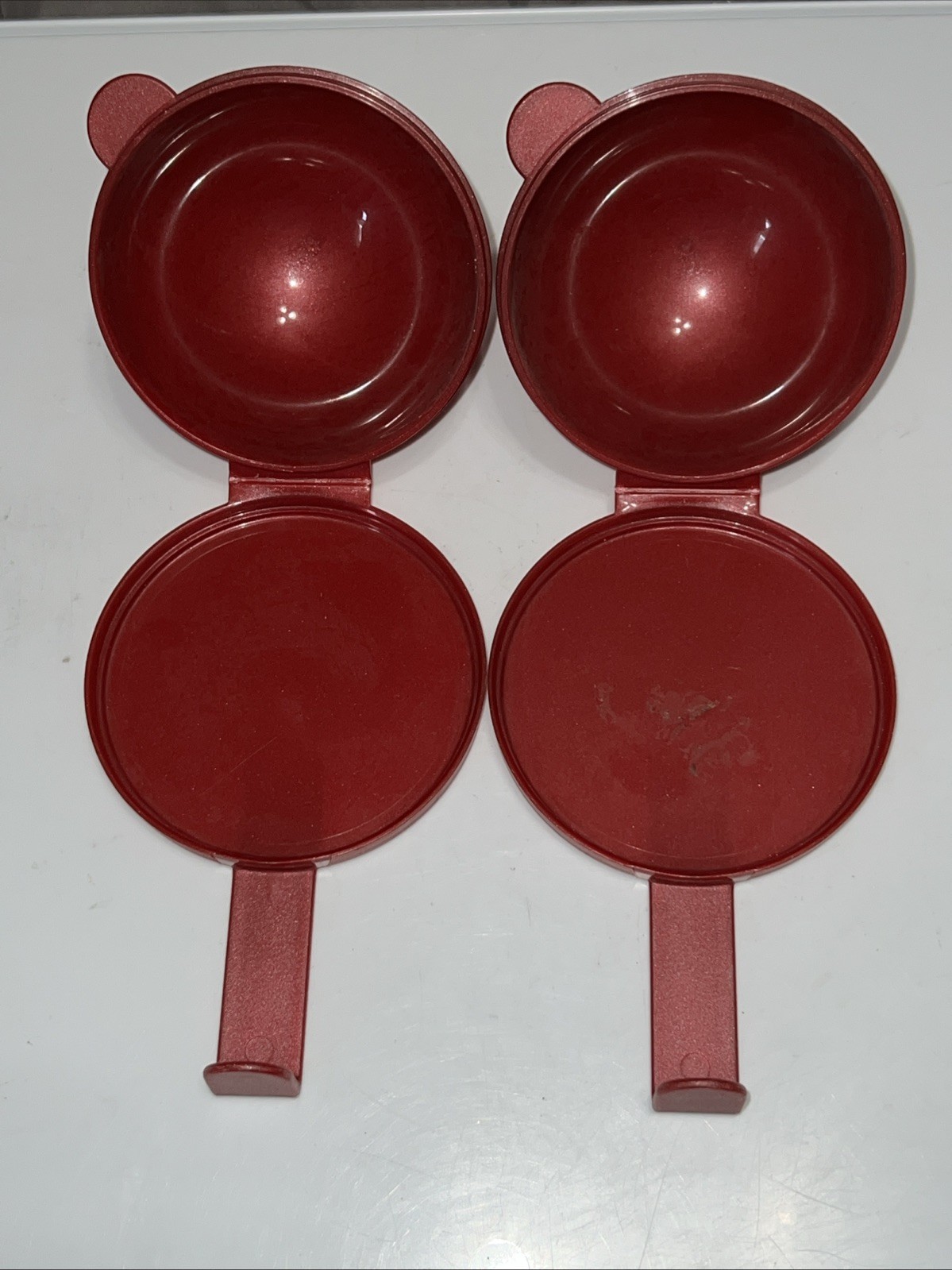 Set 2 Vintage Tupperware Forget Me Not Onion/Tomato Hanging Keeper RED Garnet