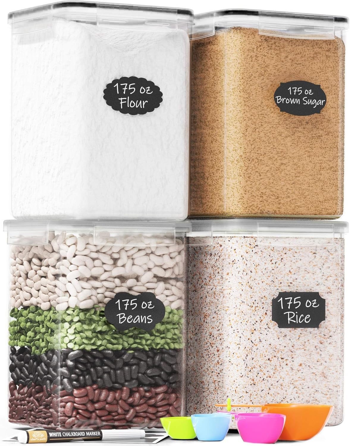 4pc 5.2L Airtight Food Storage Containers Pantry Canisters Labels