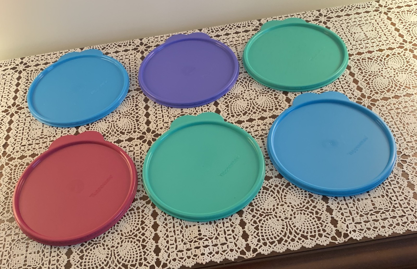 Six Tupperware Butterfly Seals Lids 6 In Cereal Bowls Blue Purple Green Maroon