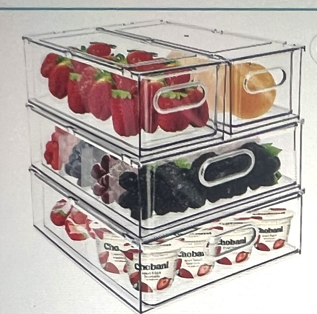 MANO 4 Pack Clear Fridge Drawers Pull Out Stackable Frige 3 Ltr, 6 ltr, Opn box