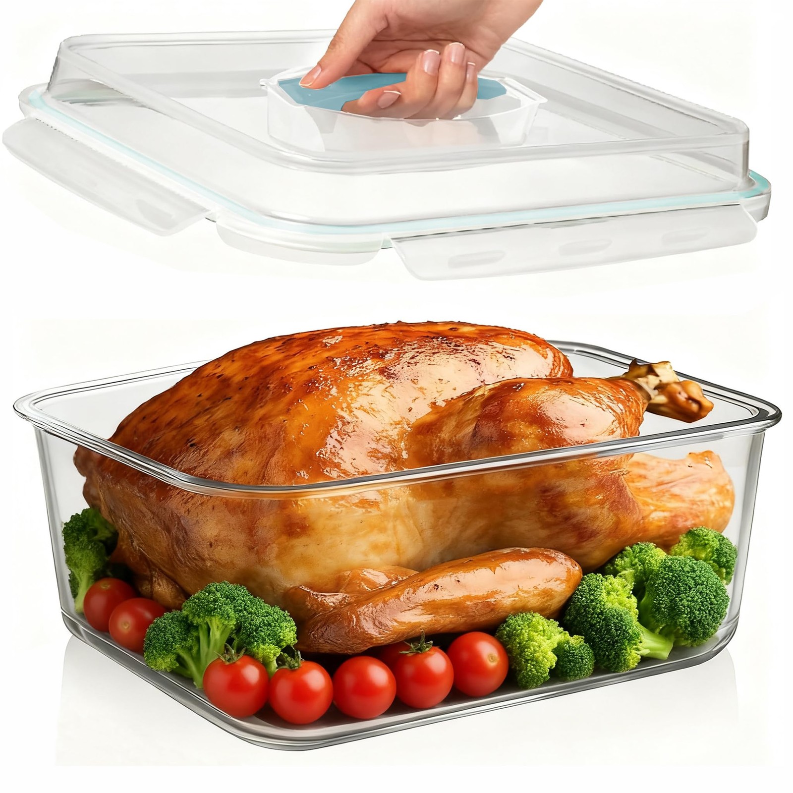 Hontent Large Glass Storage Containers with Lids 201oz Extra Large, blue