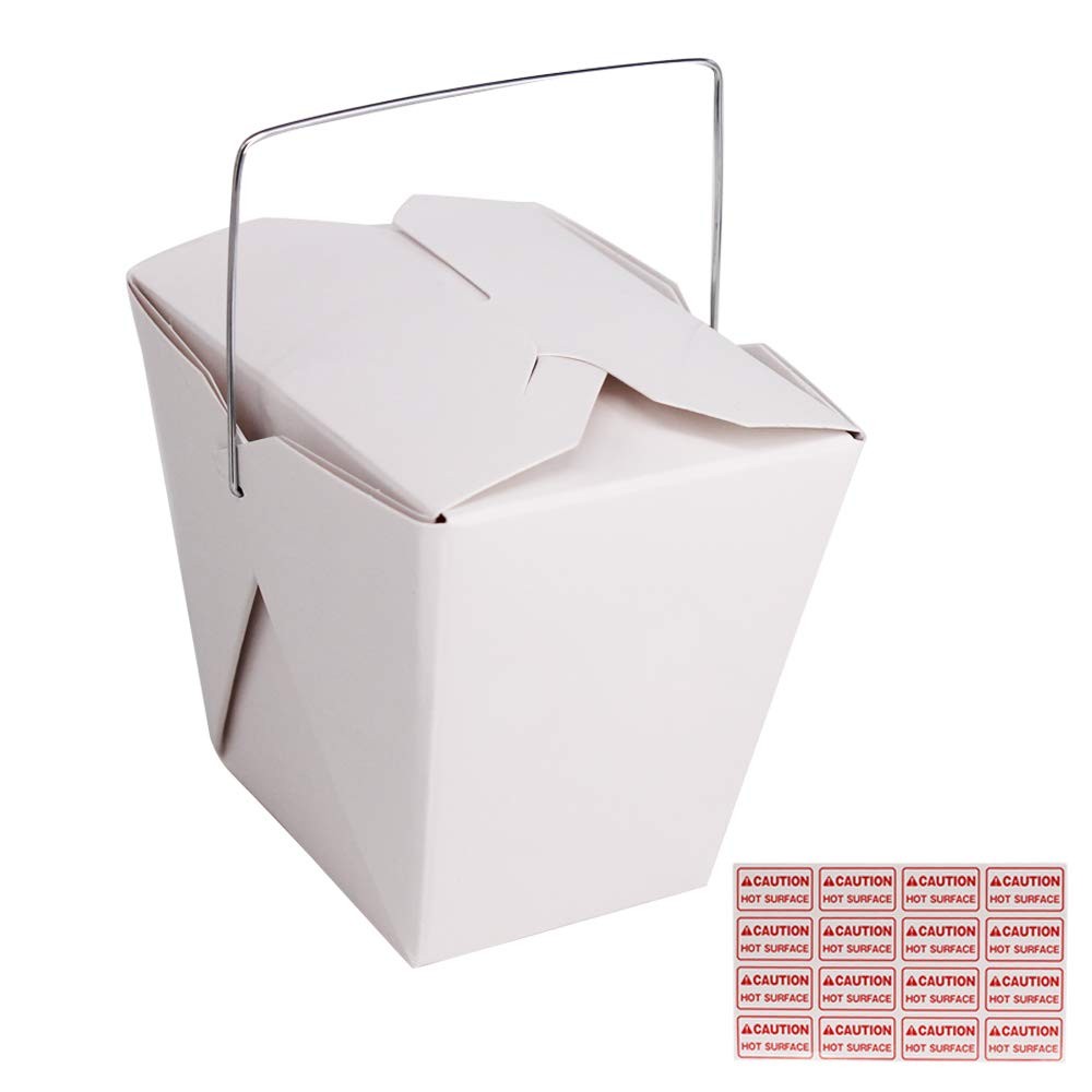 50 Pack (16 oz 1 Pint) Chinese Take Out Food Boxes with Metal Wire Handle & 4…