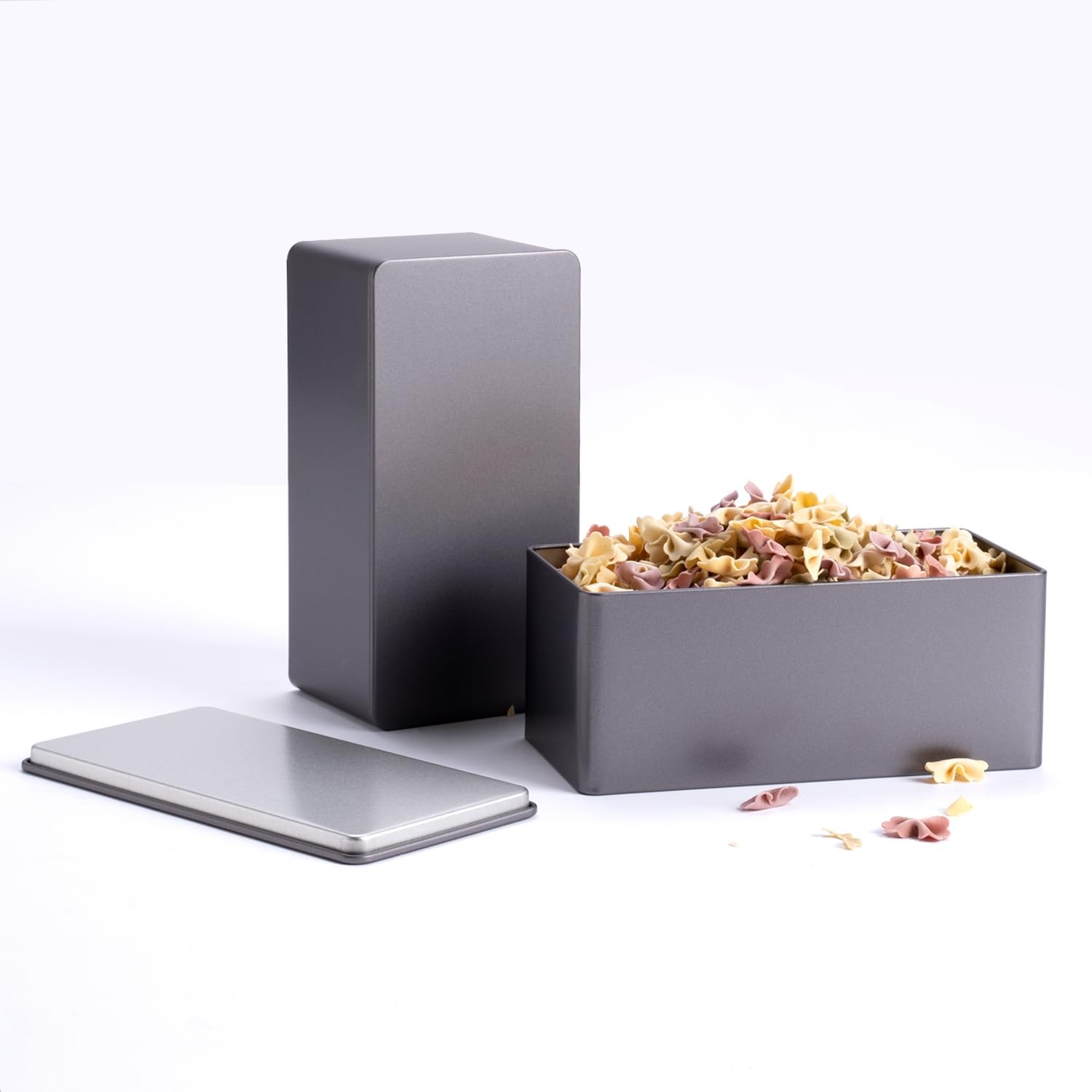 Tianhui Rectangle Metal Boxes Tin container 6.3 x 3.15 x 2.68 inches, Grey