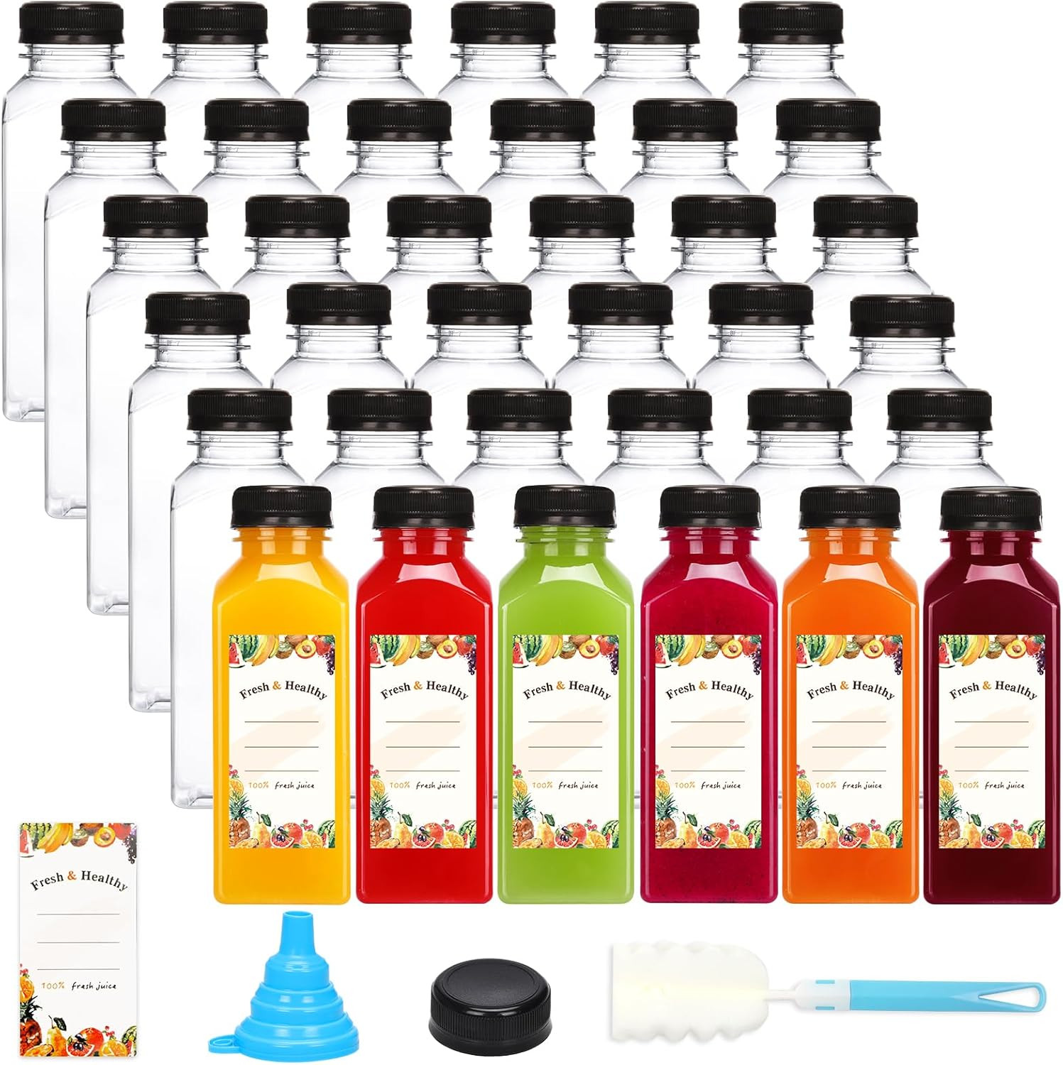 36 Pcs 12Oz Juice Bottles Plastic Bottles Reusable Clear Containers With Caps