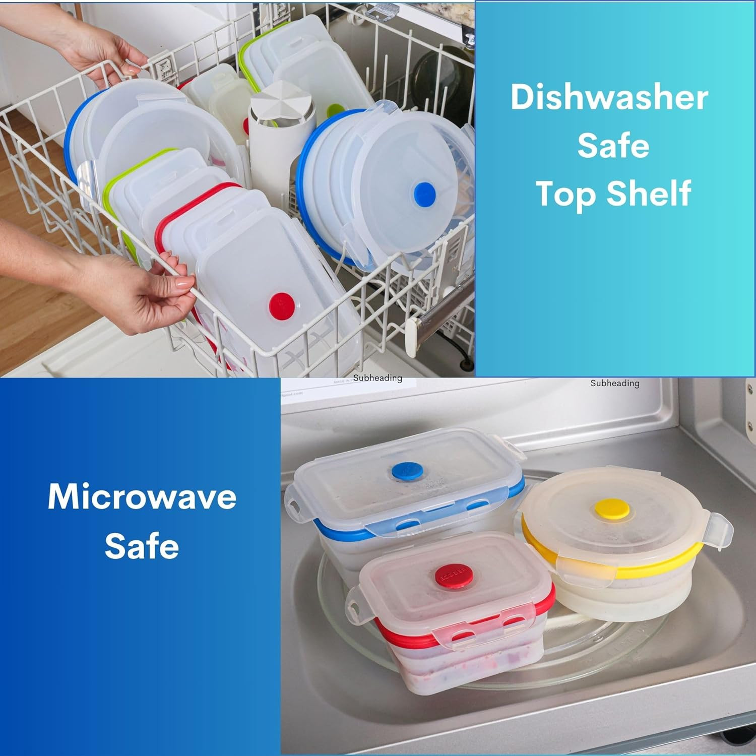 ECOBERI Collapsible Food Storage Containers, Silicone 5 Piece Set, 12/17/27/40 o