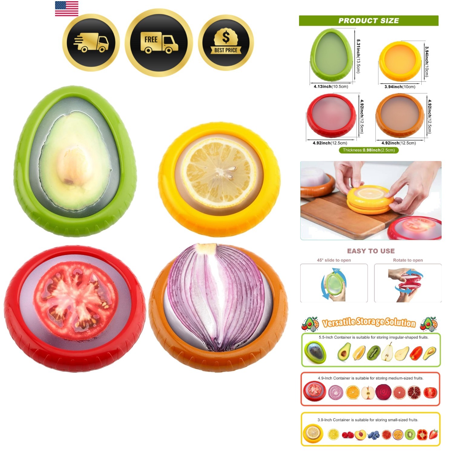 Versatile 4-Container Set for Avocados, Tomatoes, and More – Food Freshness Set