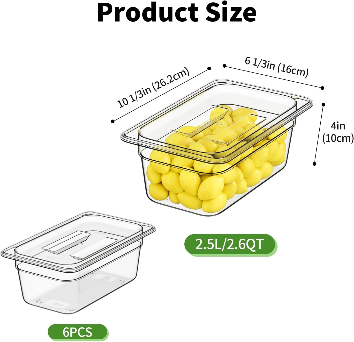 1/4 4” 6 Pack Plastic Food Pans With Lids, Clear Food Pan, Commercial Stackable