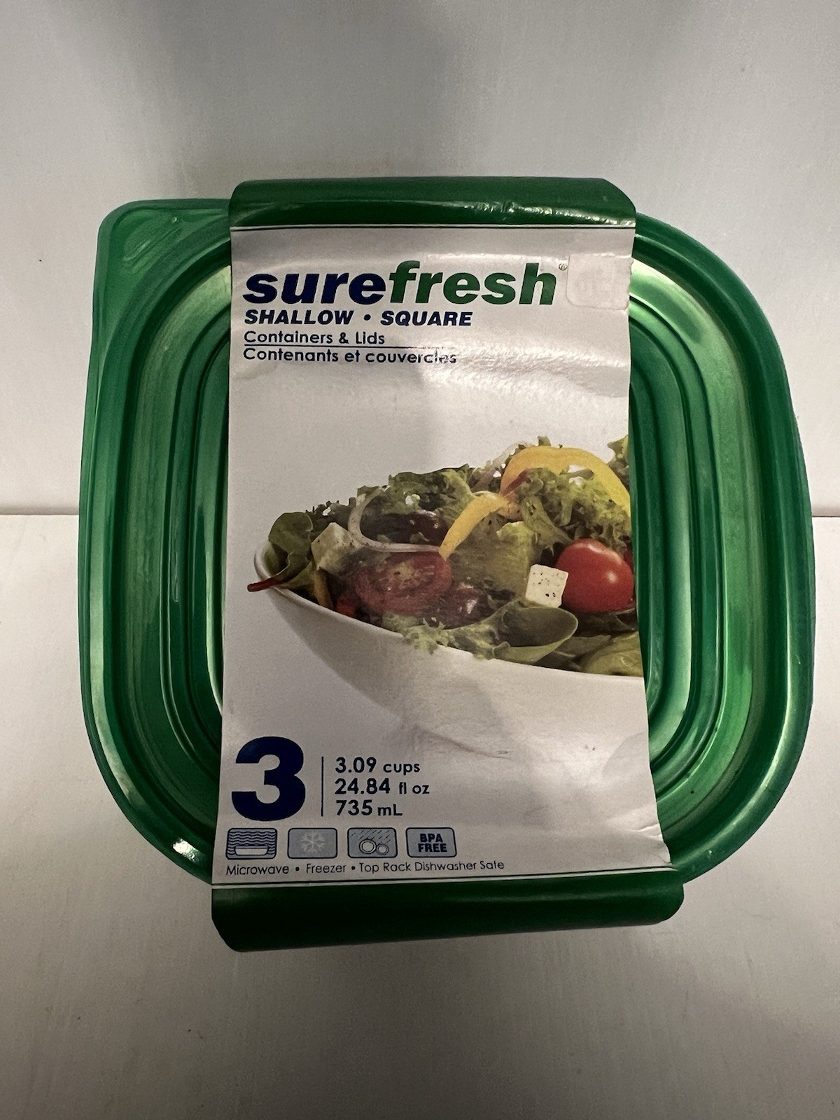 3 PACK of Sure Fresh 3cup, 24oz Shallow Square Plastic Food Containers with Lids