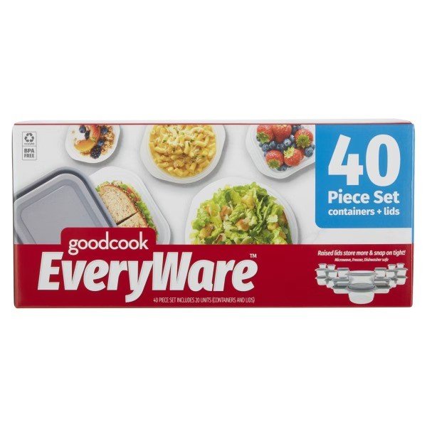 EveryWare Food Storage Container Set – Multisize – 40pcs/20ct- Gray