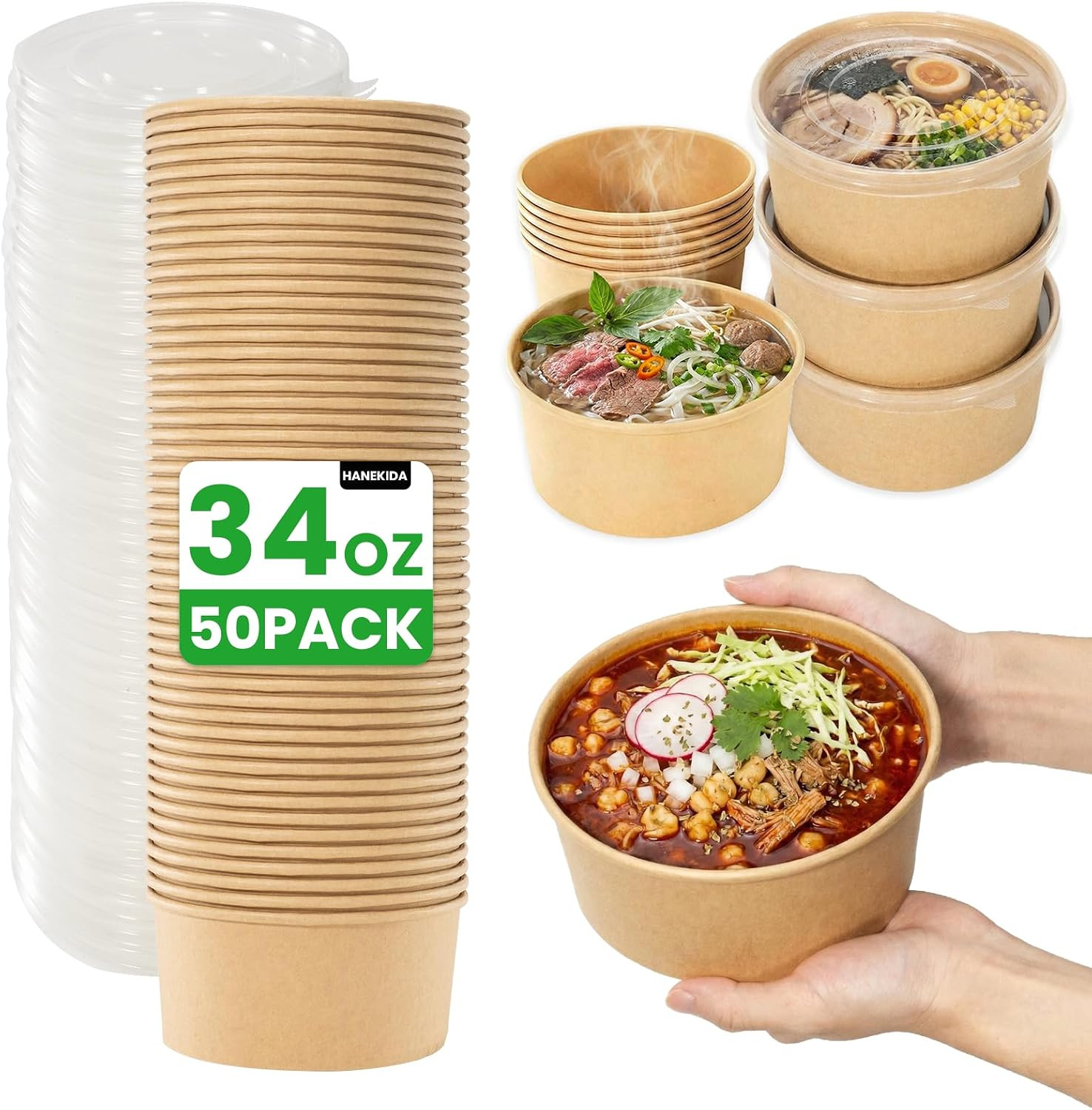 50 Count 34 oz Disposable Meal Prep Containers with Lids, Soup Serving Bowls Dis