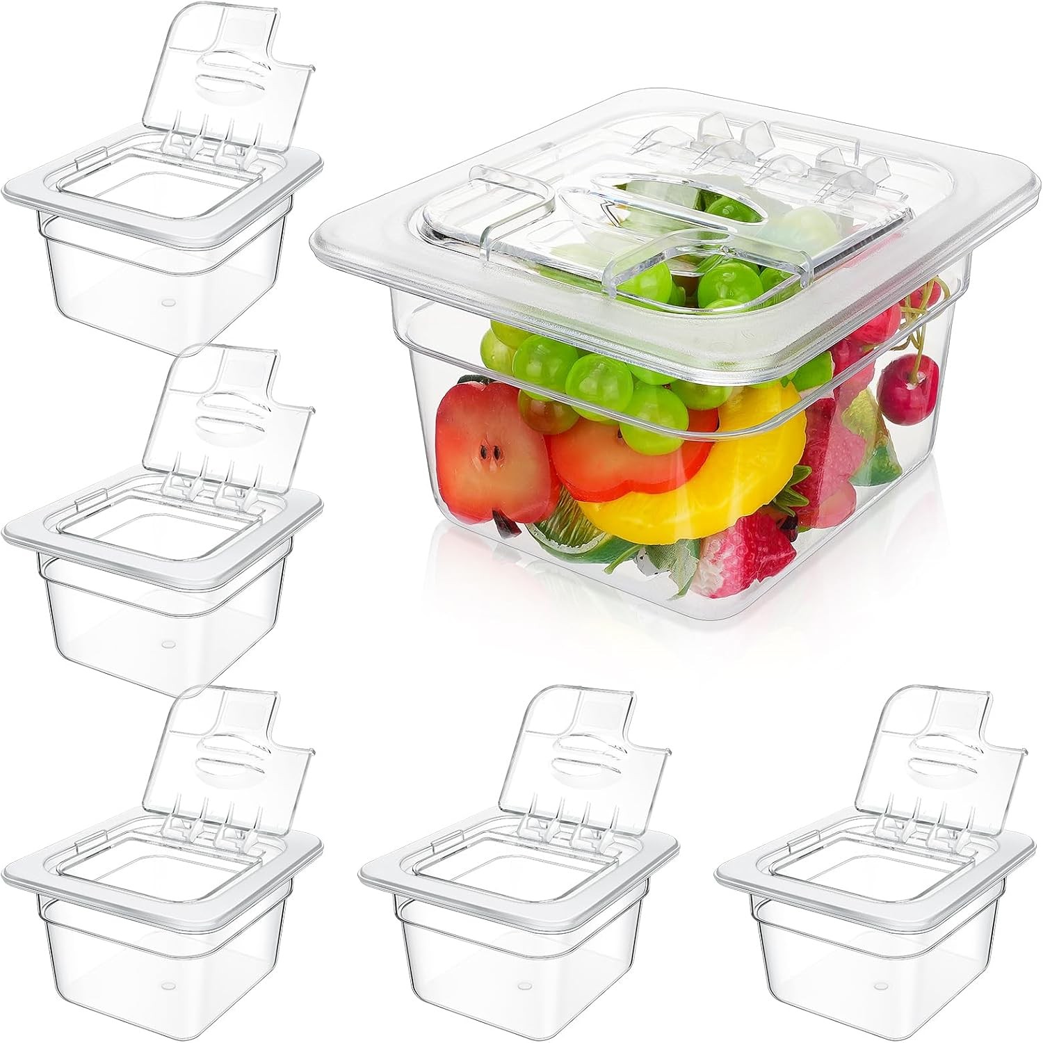 12 Packs 4” Deep Polycarbonate Food Pan W/ Lid 1/6 Size Stackable Plastic Pan