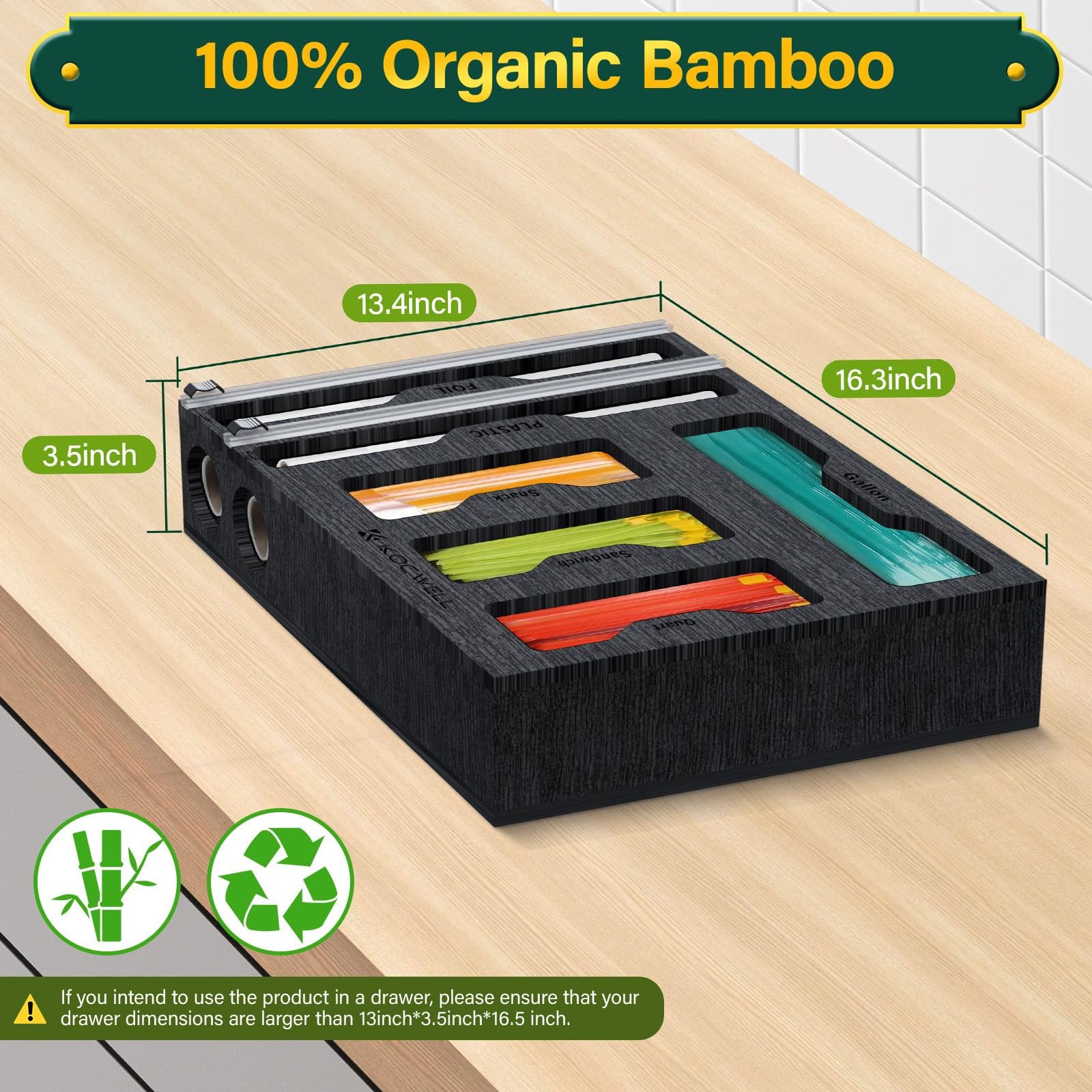 Bag Organizer & Plastic Wrap Dispenser with Cutter, 6 In 1 Foil & Plastic Wra…