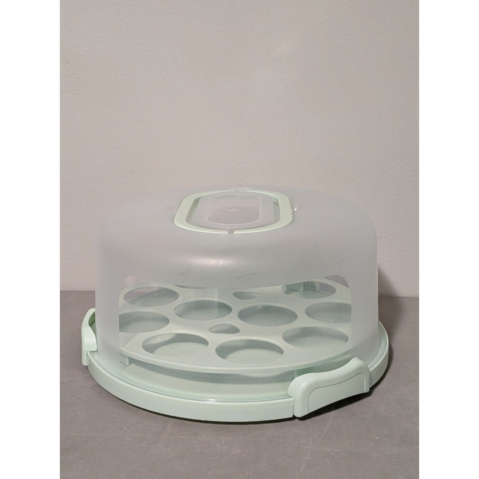 Ohuhu Seafoam Green Cake Carrier Cupcake Holder 2 Tier Handles Bottom Snack Tray