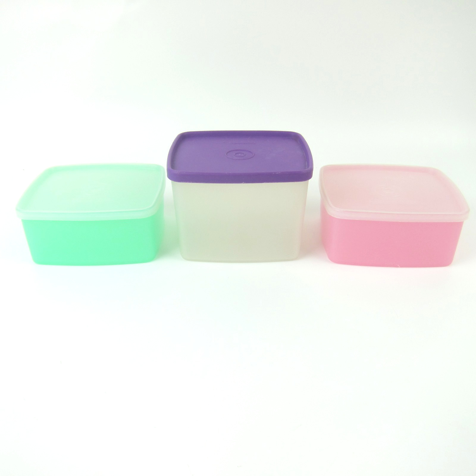 3 Vintage Tupperware Freezer Containers Green & Pink #311 and #312 Purple Lid