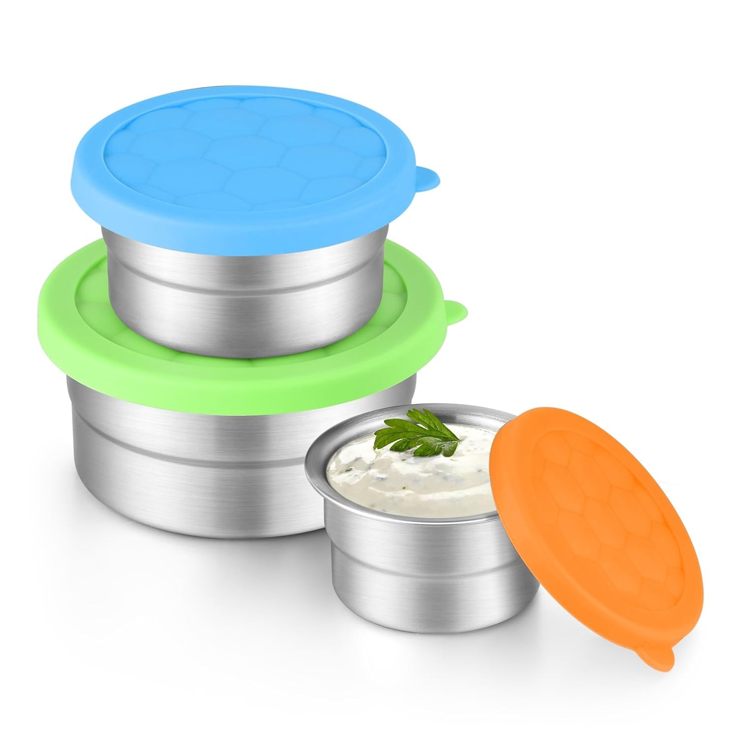 Stainless Steel Snack Containers with Lids Set of 3 Sizes 3 6 12.9oz Food