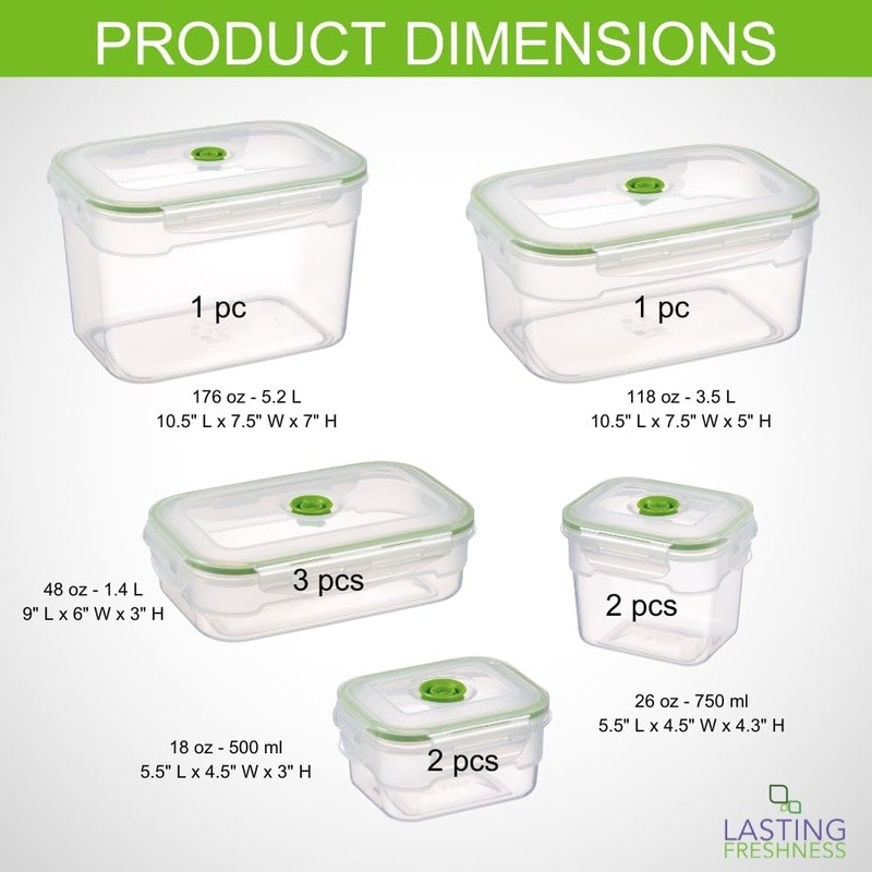 Vacuum Food Storage Containers W/ Pump Airtight Reusable Freezer Safe Sealer Set
