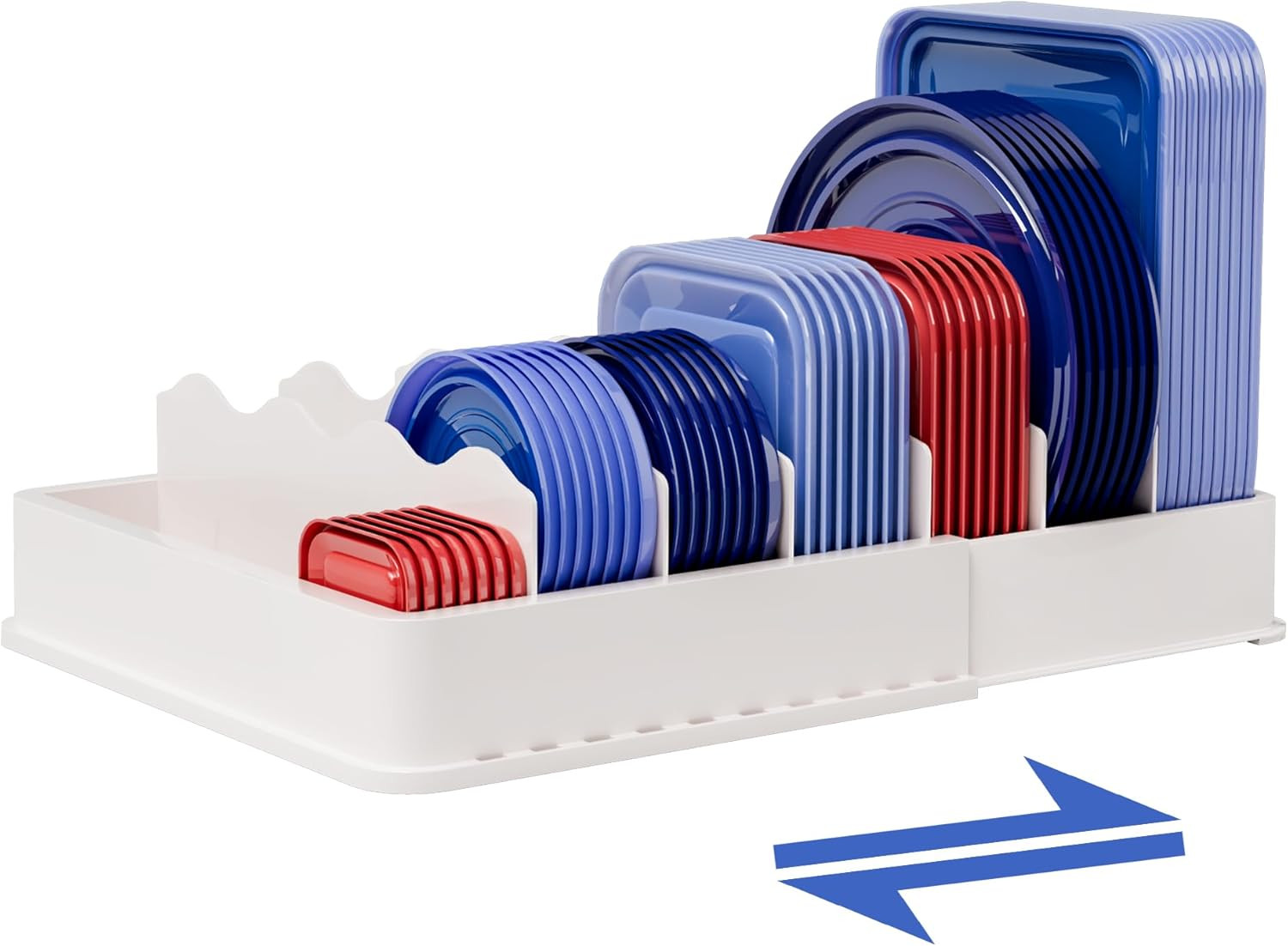 Expandable Food Storage Container Lid Organizer, Includes 6 Adjustable Dividers,