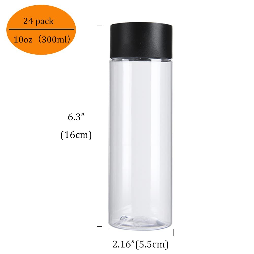 24 PCS 10 oz 300 ml Clear PET Plastic Juice Smoothie Bottles Black Lids Drinks