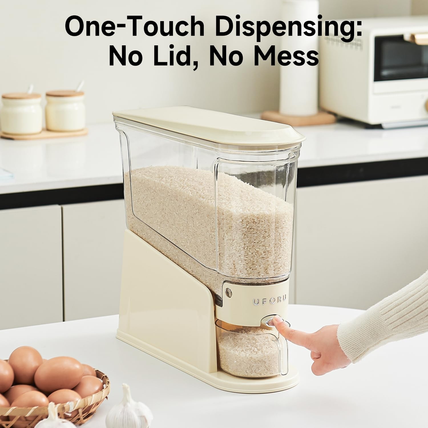 Rice Dispenser 11 Lbs Slim Storage Container Clear Dry Food Cream White
