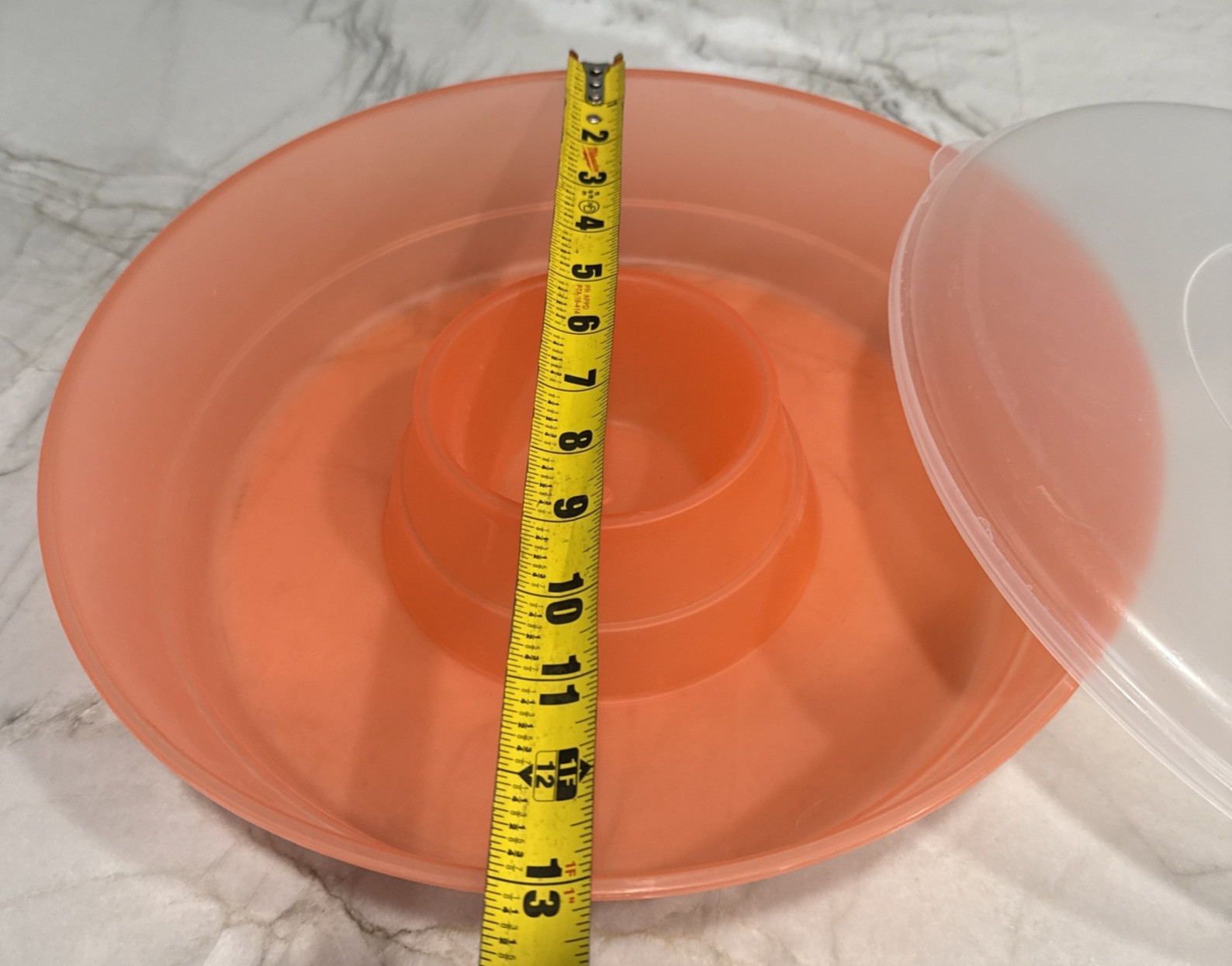 Plastic Orange Chips & Dip Veggie Tray with Clear Lid Serving Bowl 13″ by 3″