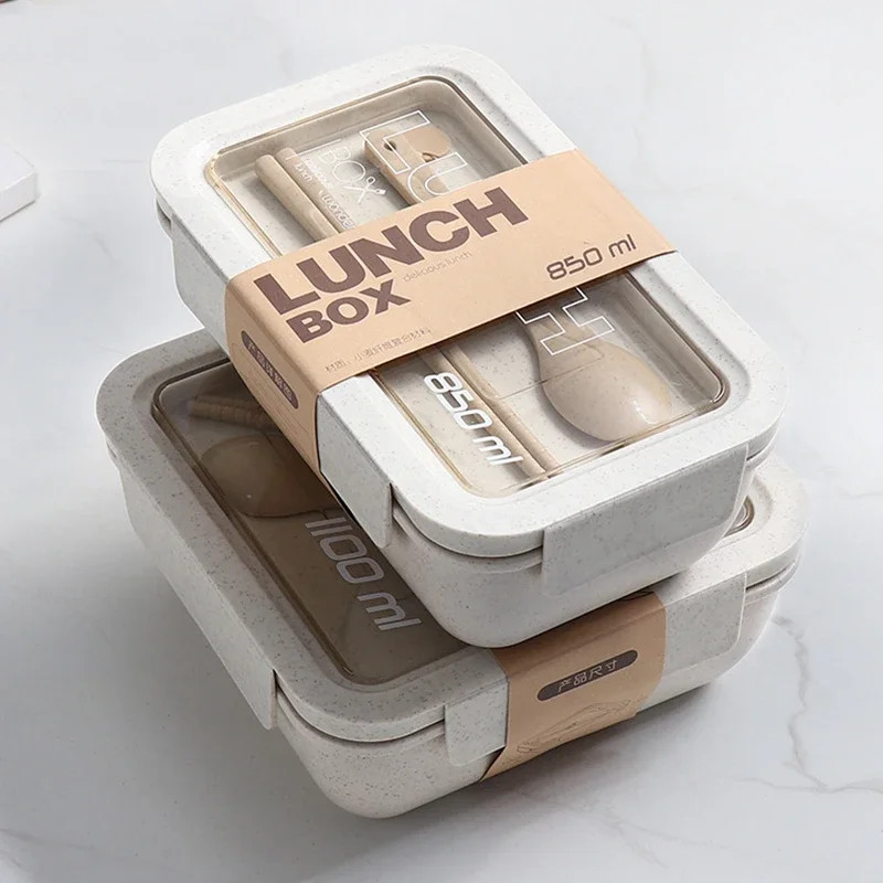 1 Pc BPA Free Wheat Straw Lunch Box for Kids Microwave Food Container Bento Set