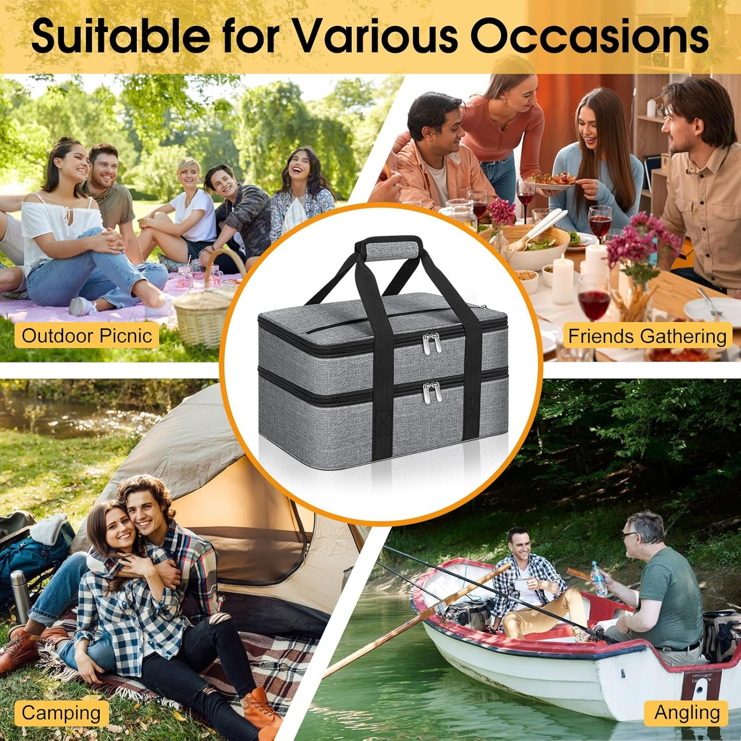 Double Insulated Casserole Carrier, Portable Casserole Carrier for Hot or Cold F