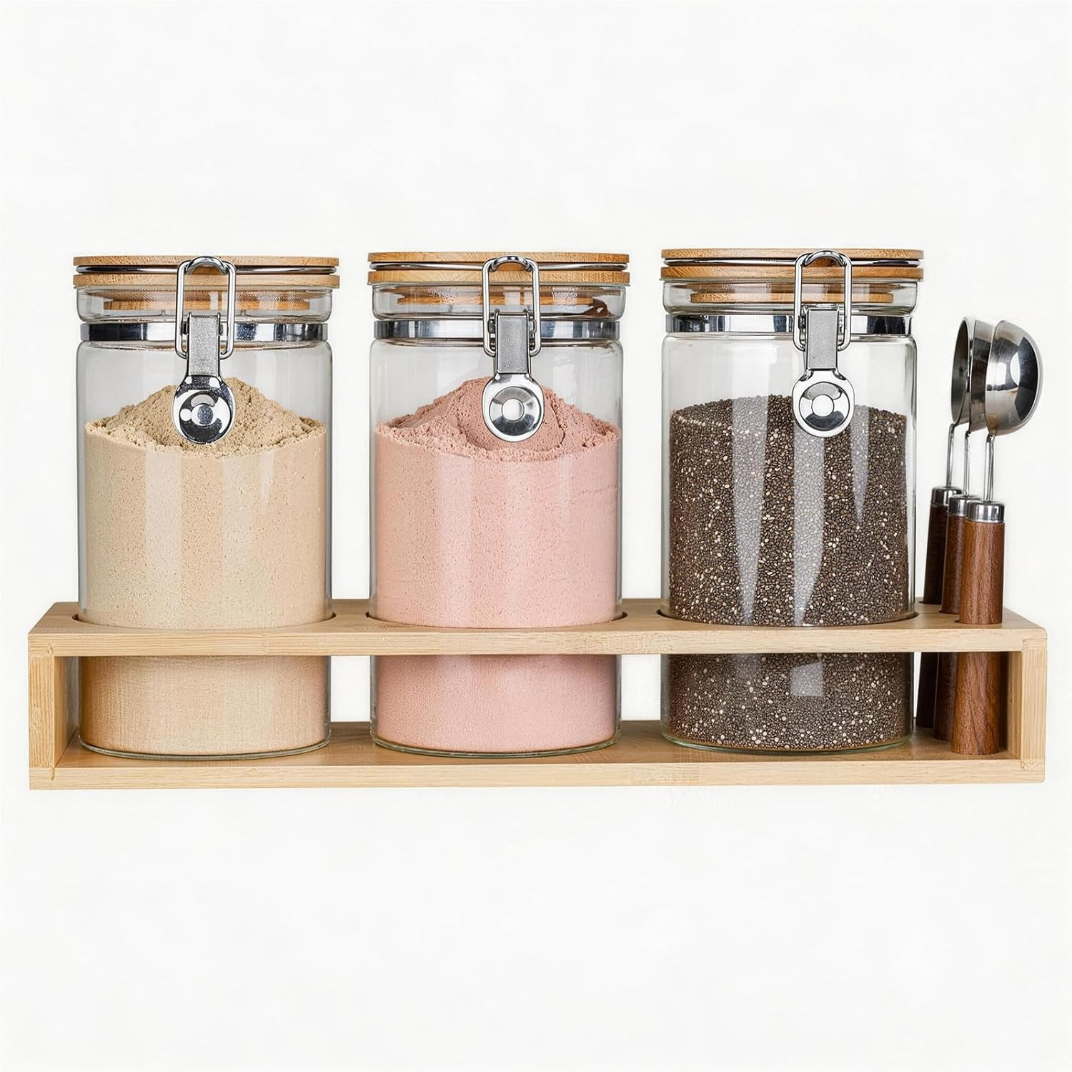 3-Pack Protein Powder Storage Containers with Bamboo Stand – 1200Ml Large Borosi