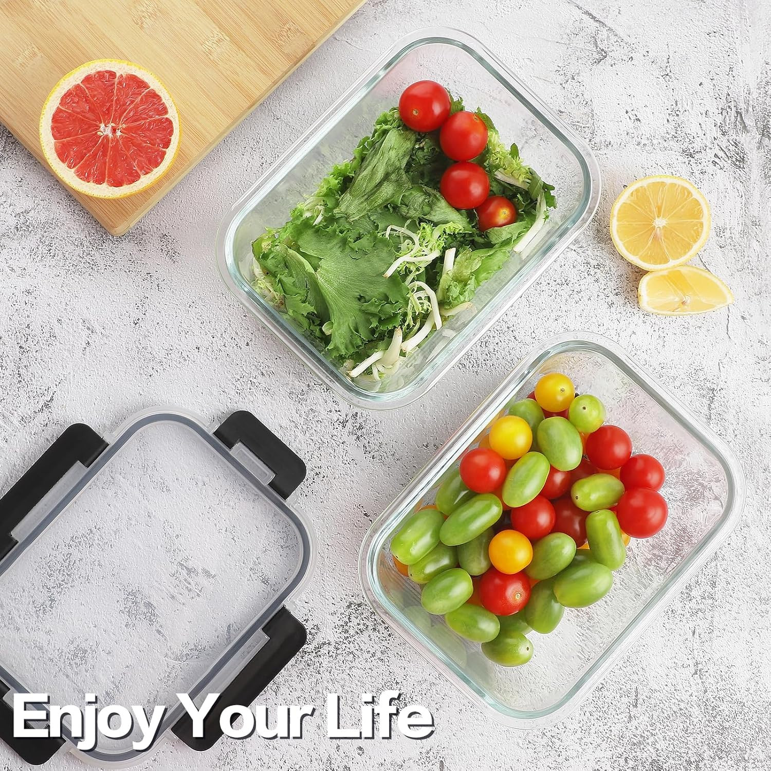10 Pack Borosilicate Glass Meal Prep Containers, Airtight Lunch Bento Boxes, 36O