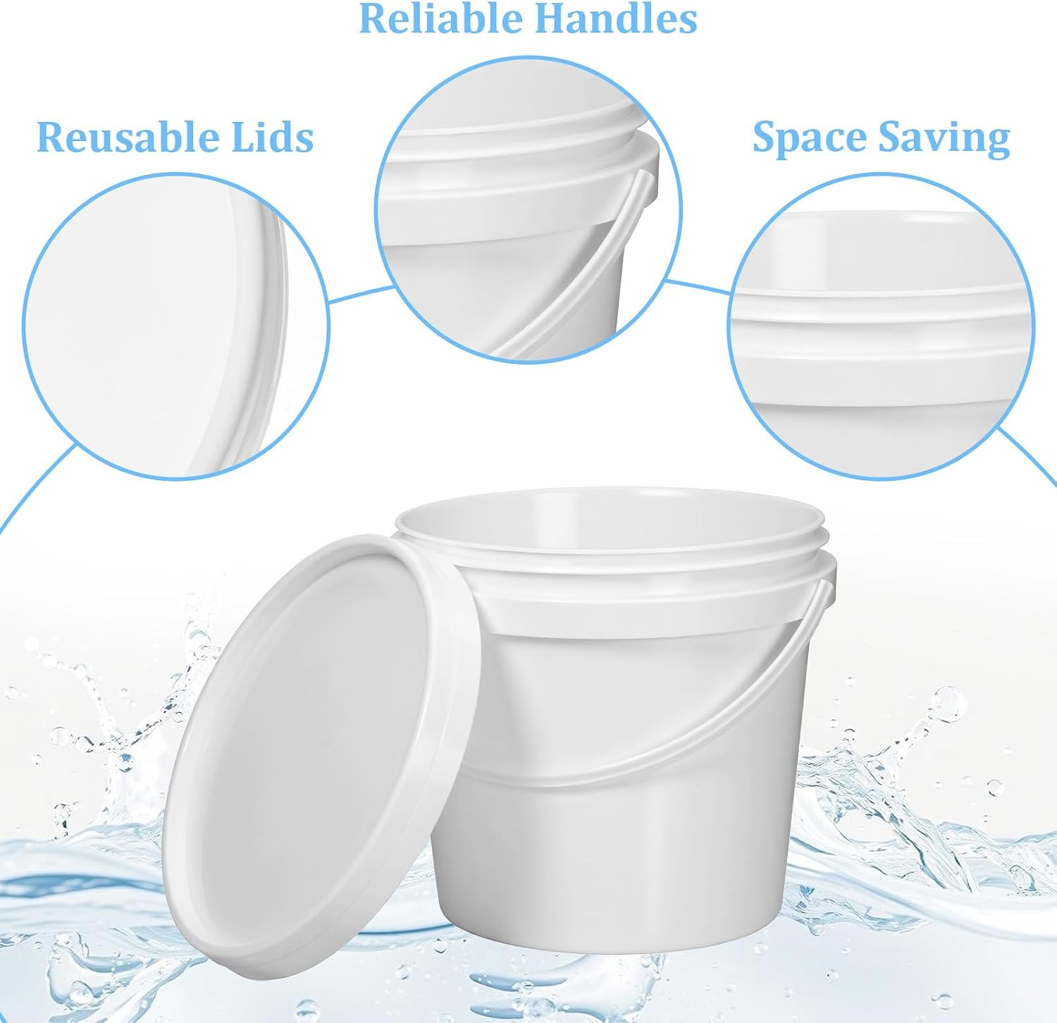 1/2 Gallon White Plastic Airtight Buckets with Lids, 8Pcs Leak-Proof Food