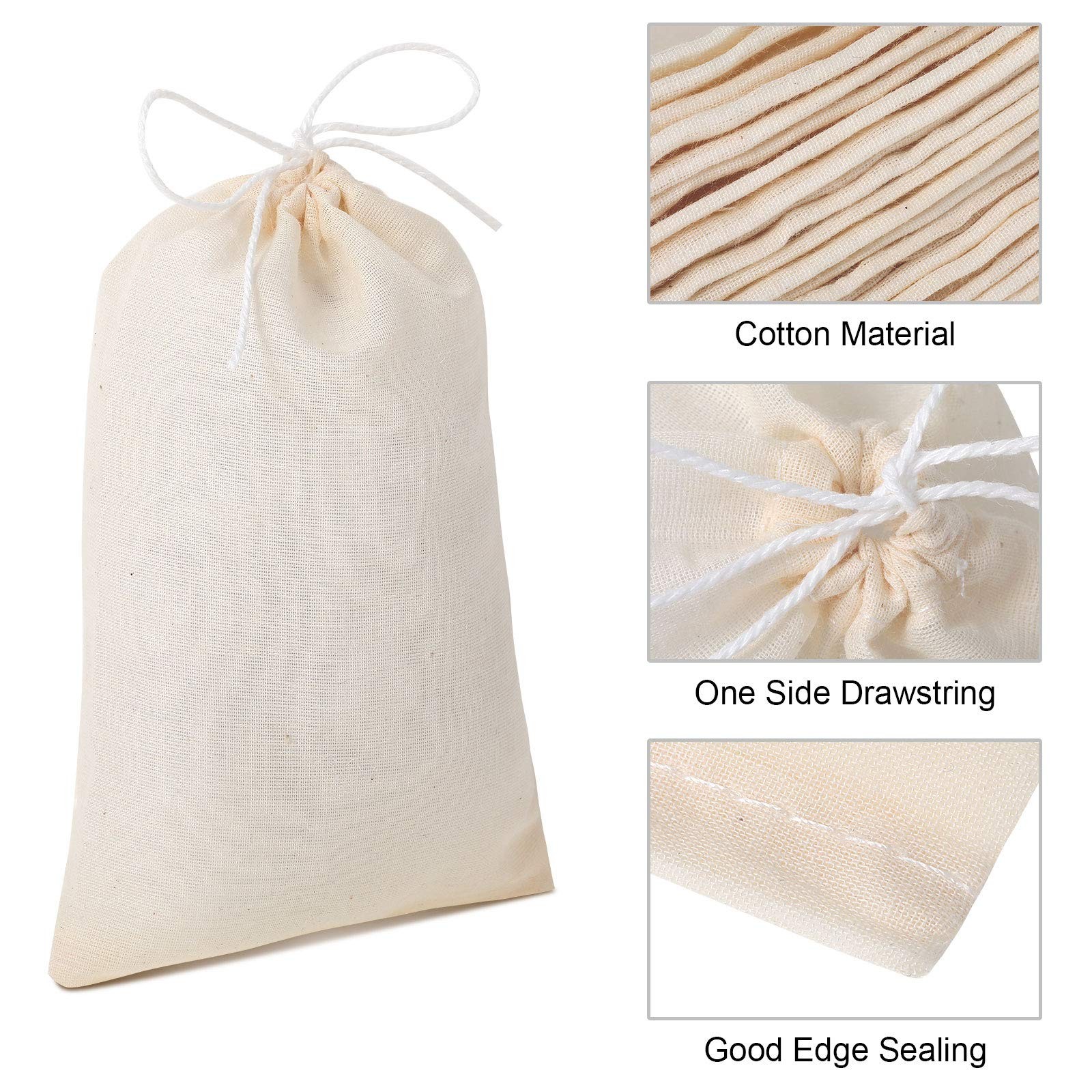 Boao 50 Pcs Cheese Cloth Tea Bags 4 x 6 Inch for Straining 4 x 6 Inch, Beige