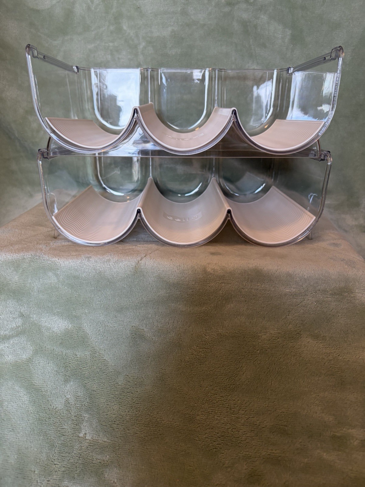 Cella Set Of 2 Stackable Bottle Organizers With Silicone Liners – White Linen