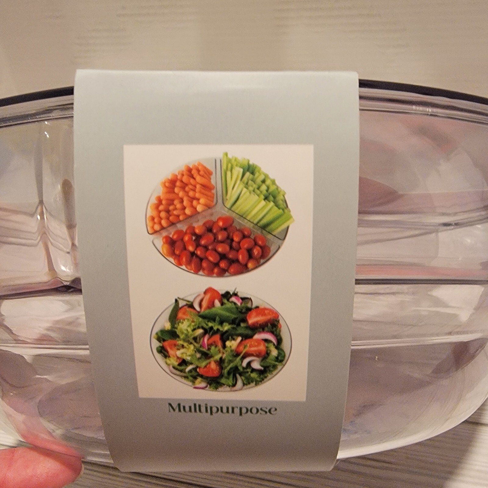 Clear Serveware By Gourmet Home Products 3 Compartments Removable Lid