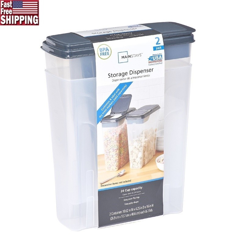 Set of 2 Large Plastic Storage Dispensers Cereal Snacks Pasta Rice Organizer New