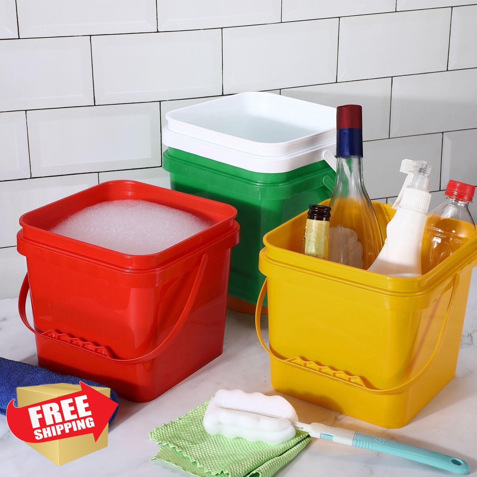 Mifoci 5 Quart Plastic Bucket Handle 4 Colors 1 Pack