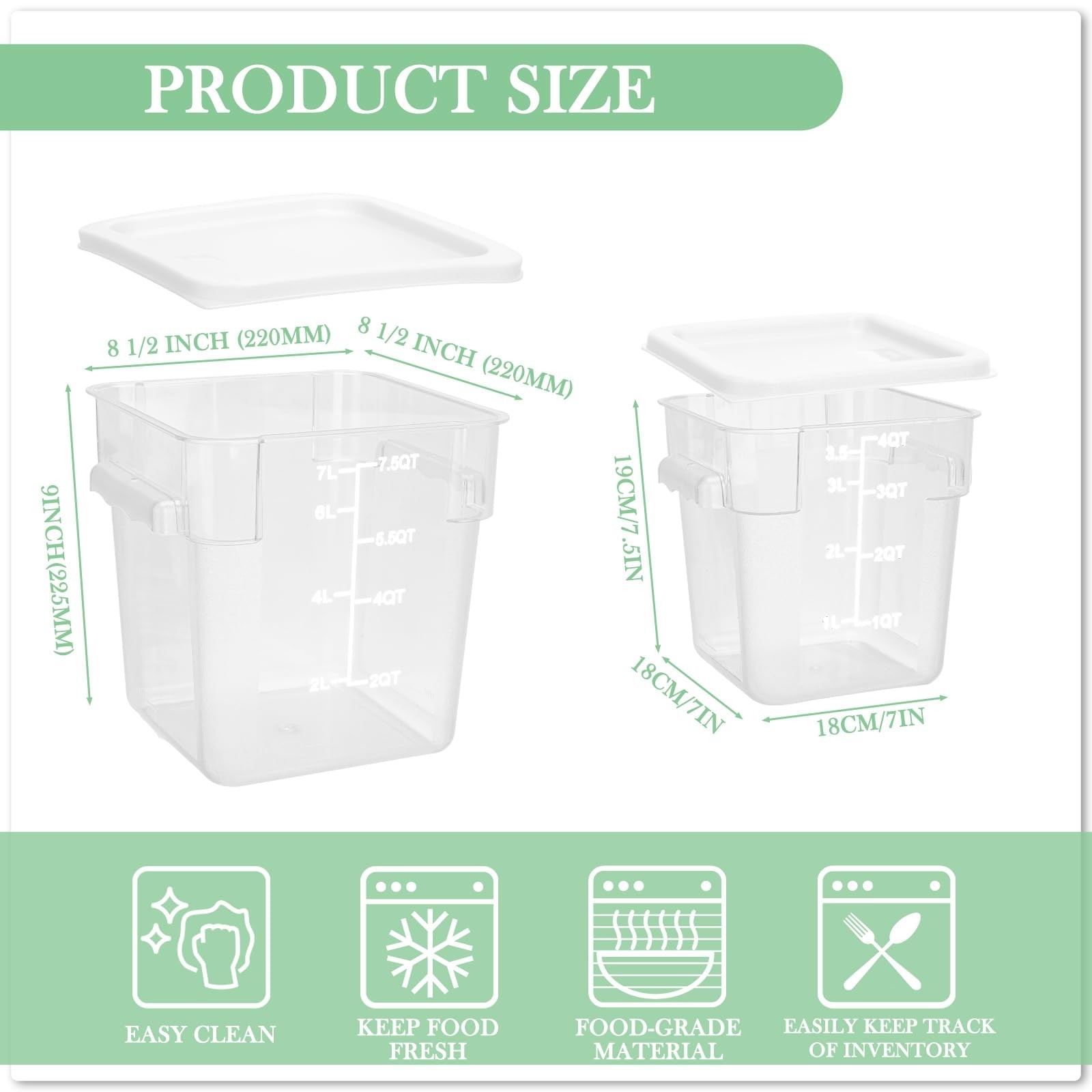 4 Pcs 8qt & 4qt Clear Food Storage Containers with Lids Handles and Scales, S…