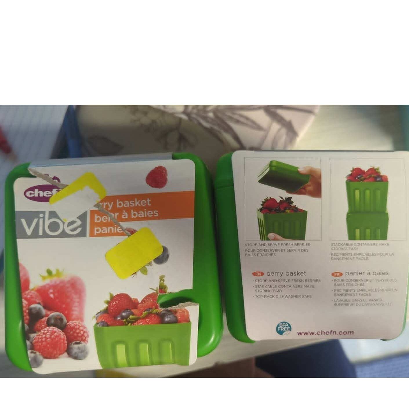 Set of 2 Green Berry Baskets Farmers Market Style Fruit Bowls