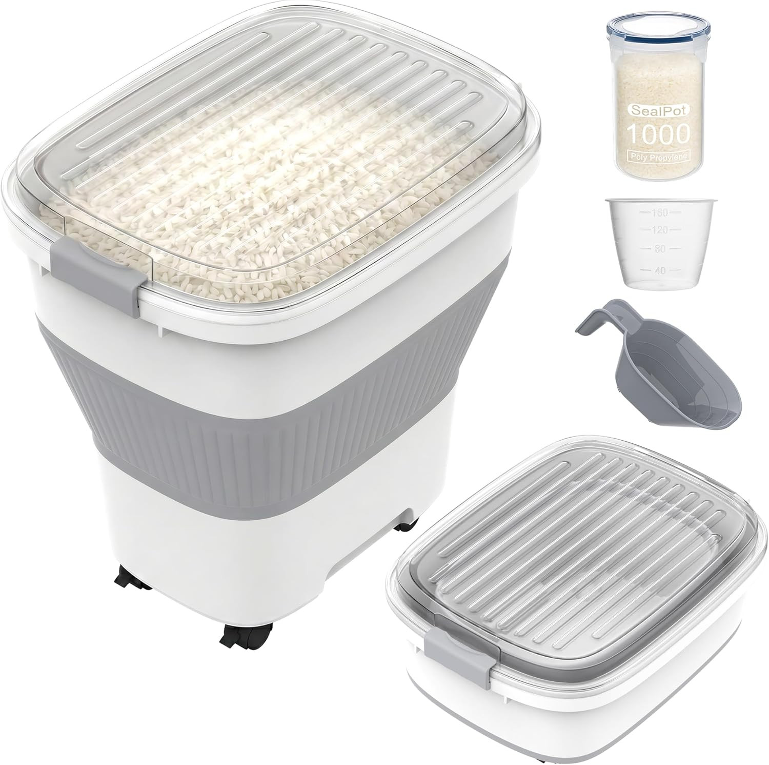 20-50Lbs Rice Container,Collapsible Food Storage Containers with Airtight Clear