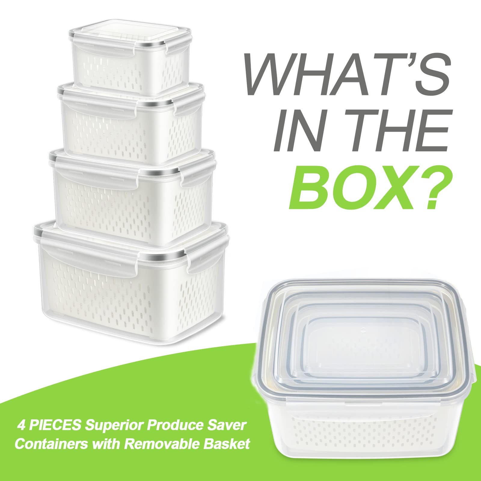 TBMax Fruit Storage Containers for Fridge Organizers and Storage, 4 White