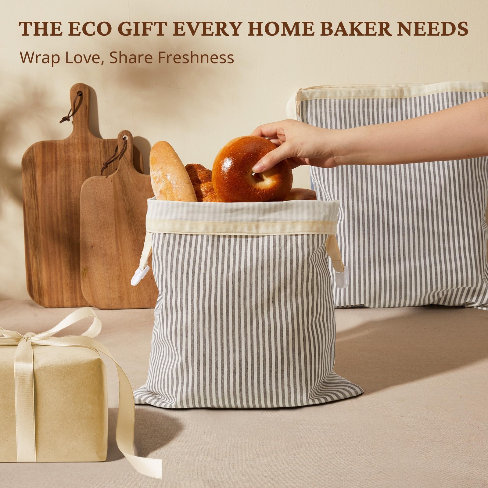BRONYPRO Reusable Beeswax Linen Bread Bags – 2-Pack for Homemade Sourdough