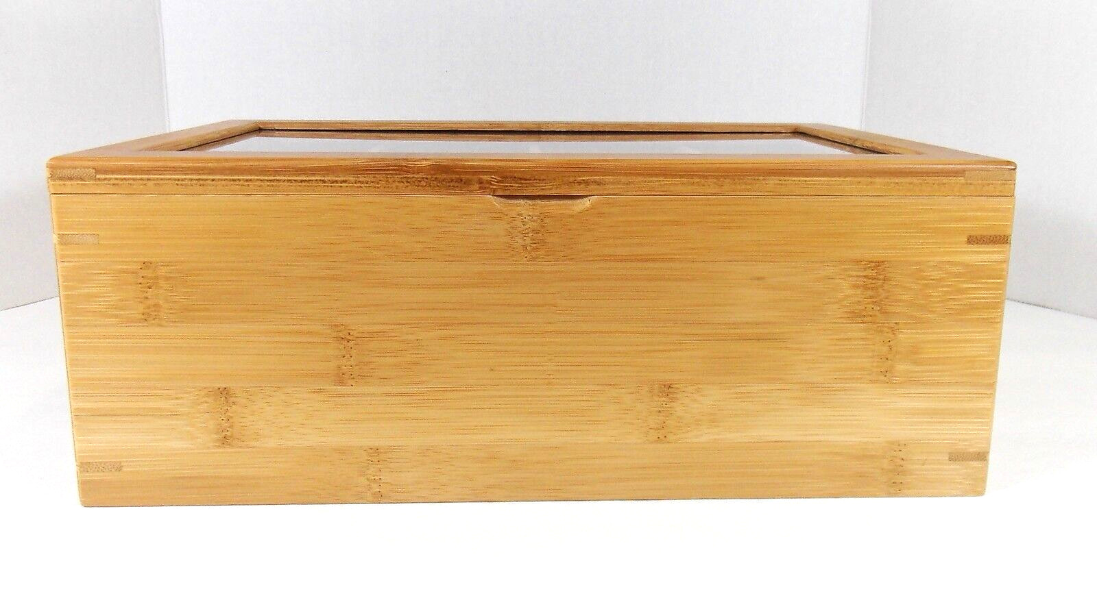 Bamboo Box Divided Tea Caddy Hinged Clear Lid