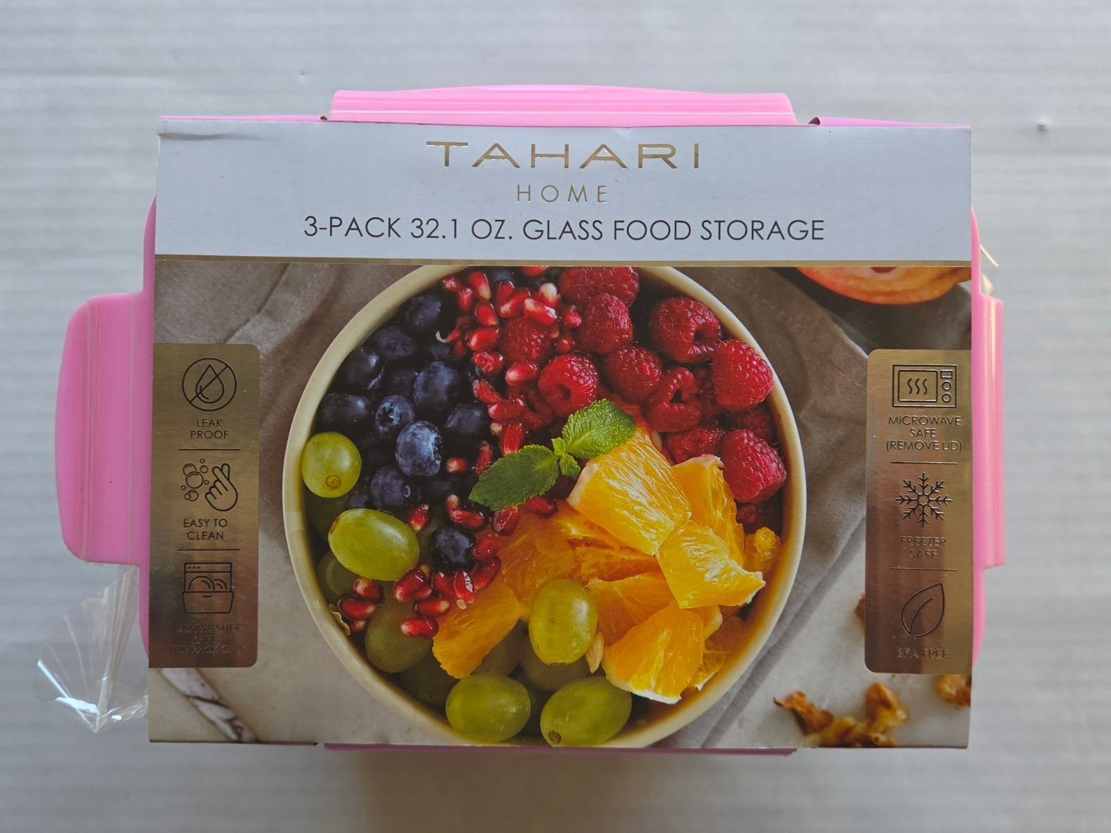 Tahari Home 3-Pack 32.1 Oz Glass Food Storage – Leak Proof – Microwave Safe