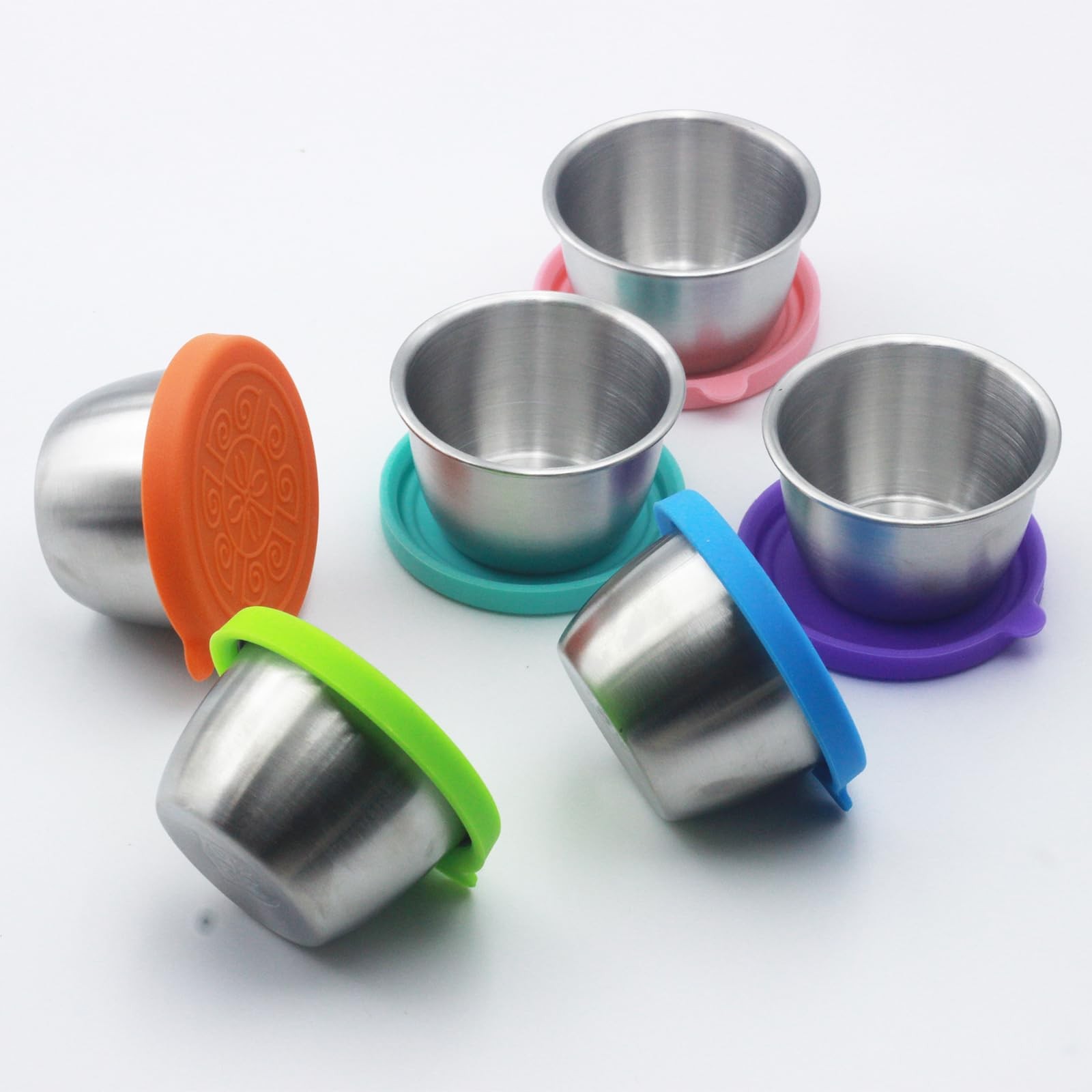 Stainless Steel Dipping Sauce Cups with Silicone Lids – 6 Pack Reusable Salad…