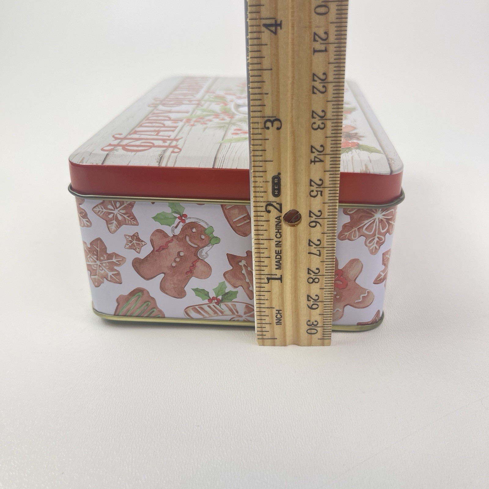 Happy Holidays Rectangle Metal Tin Canister Cookie Box Bin Container Empty
