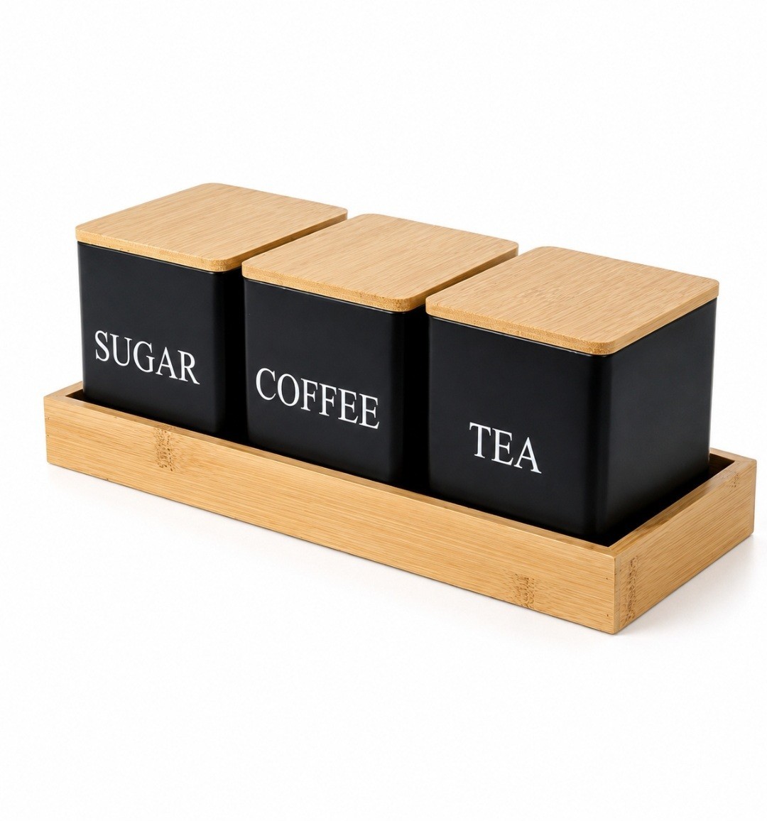 3Pcs/Set 500ml Black Metal Storage Containers with Bamboo Lids