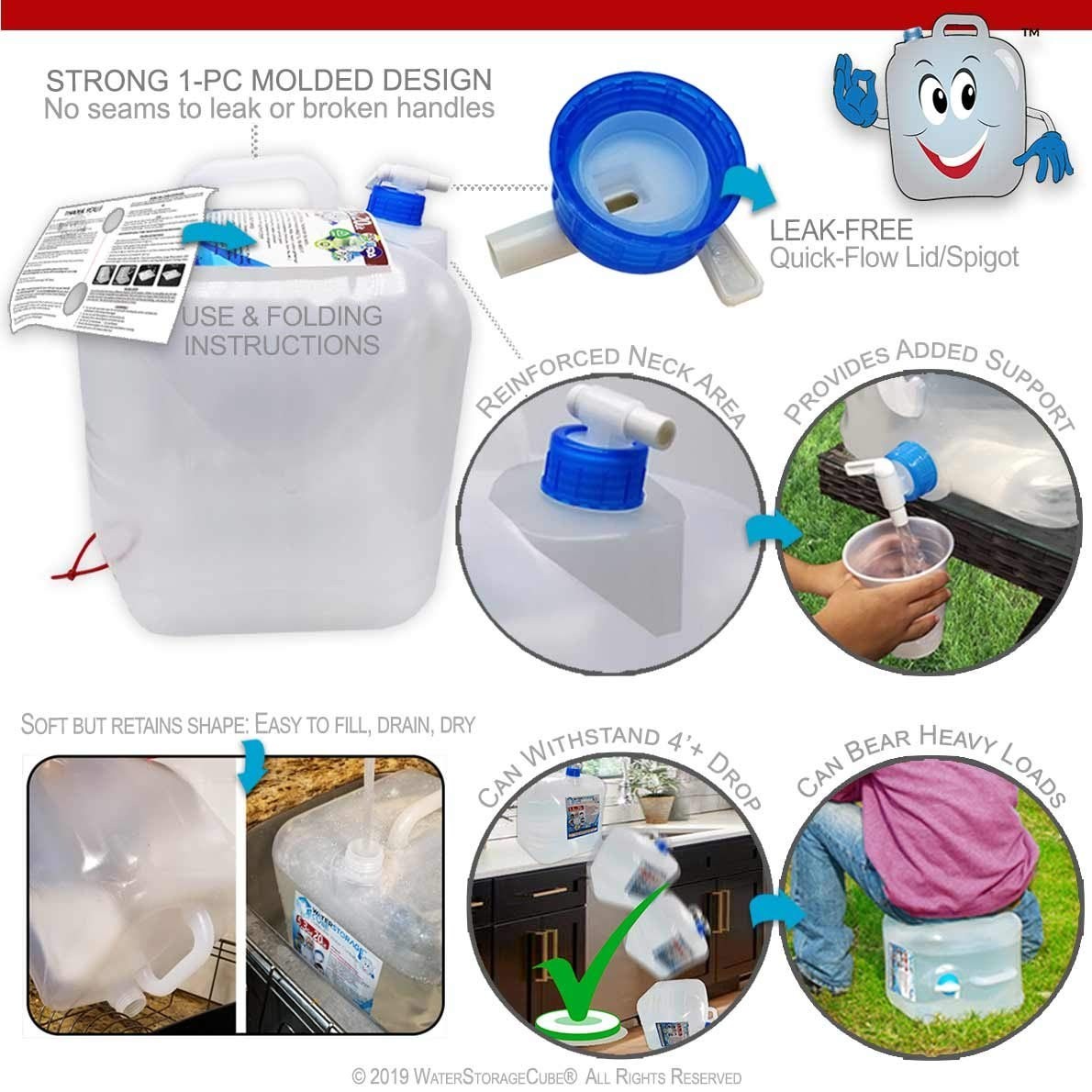 Collapsible BPA-Free Water Storage Container with Spigot – Portable Camping Jug,