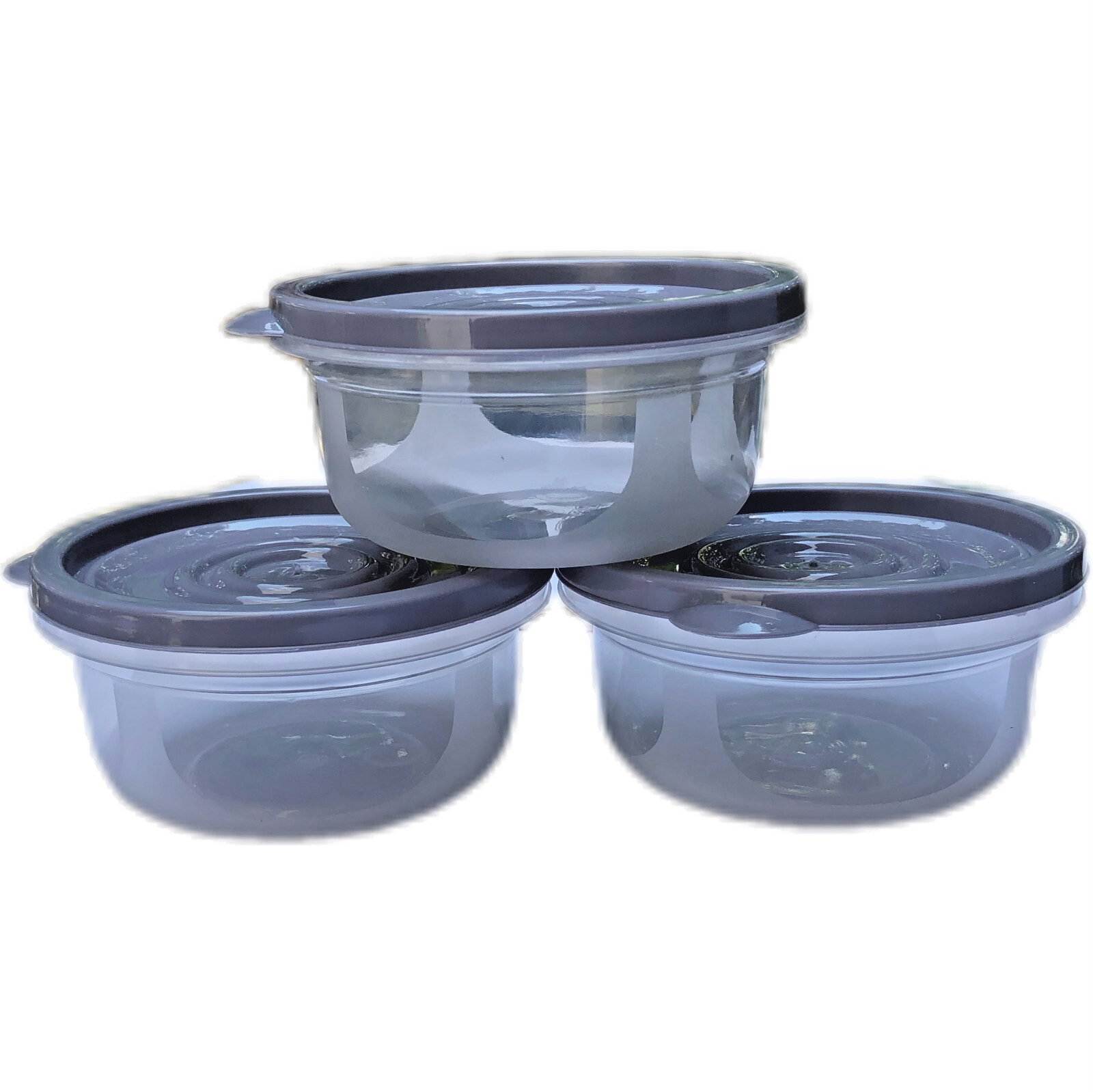 [3pcs] Small Plastic Storage Food Containers With Lids 260ml PP Material – Grey